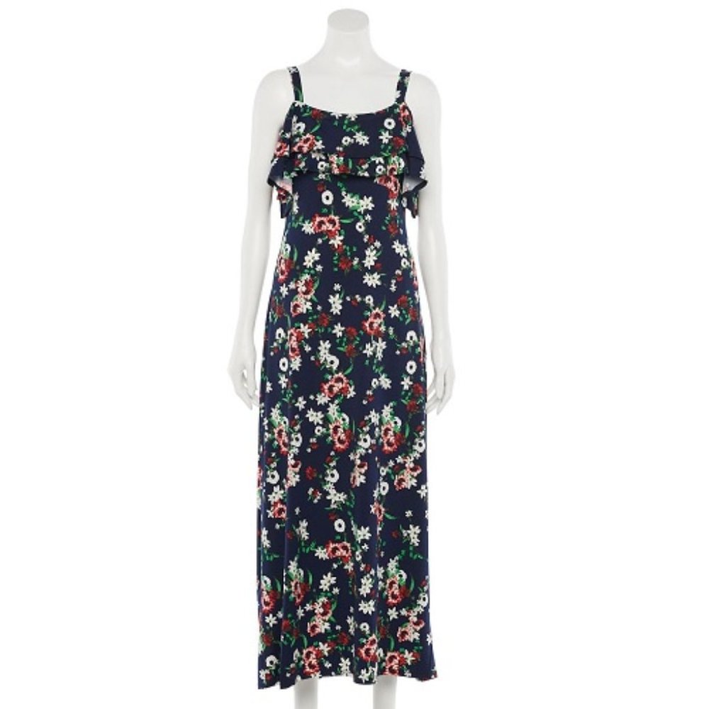 Women's Nina Leonard Floral Cold-Shoulder Ruffle Maxi Dress XL